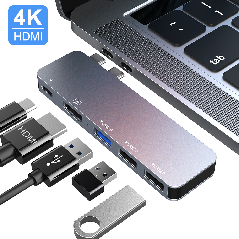 Raycue 5 в 1 Dual Type C адаптер к HDMI 4K HD-MI USB C концентратор для Macbook Pro/Air