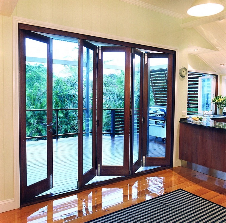 Hot sale exterior aluminum folding door system house patio double glazed aluminum glass bifold door