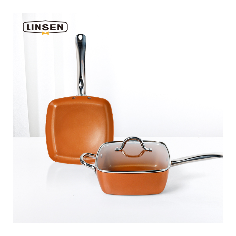 Kitchenware 24cm Square Alulminum Fry Pan Set Non Stick OEM ODM Logo Frying Pan Orange