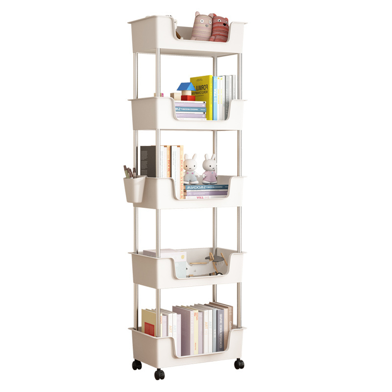 Movable Bookshelf with Wheels Desktop Organizer Case Multilayer Shelving Book Storage Rack Place Bag Bookcase Floor Bookrack