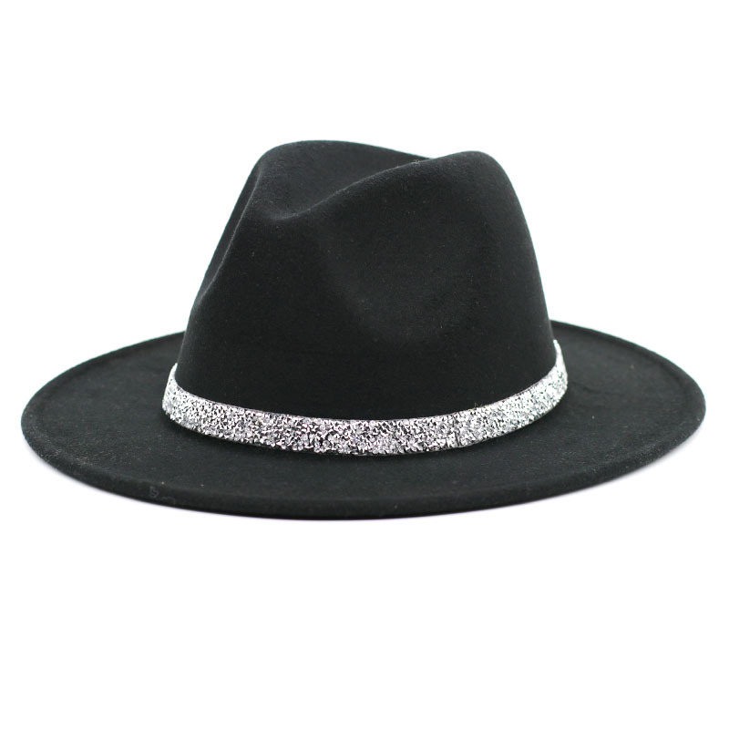 2021 Sequin bling cap fashion brim felt lady solid designer customized party winter fedora women wholesale ladies hats