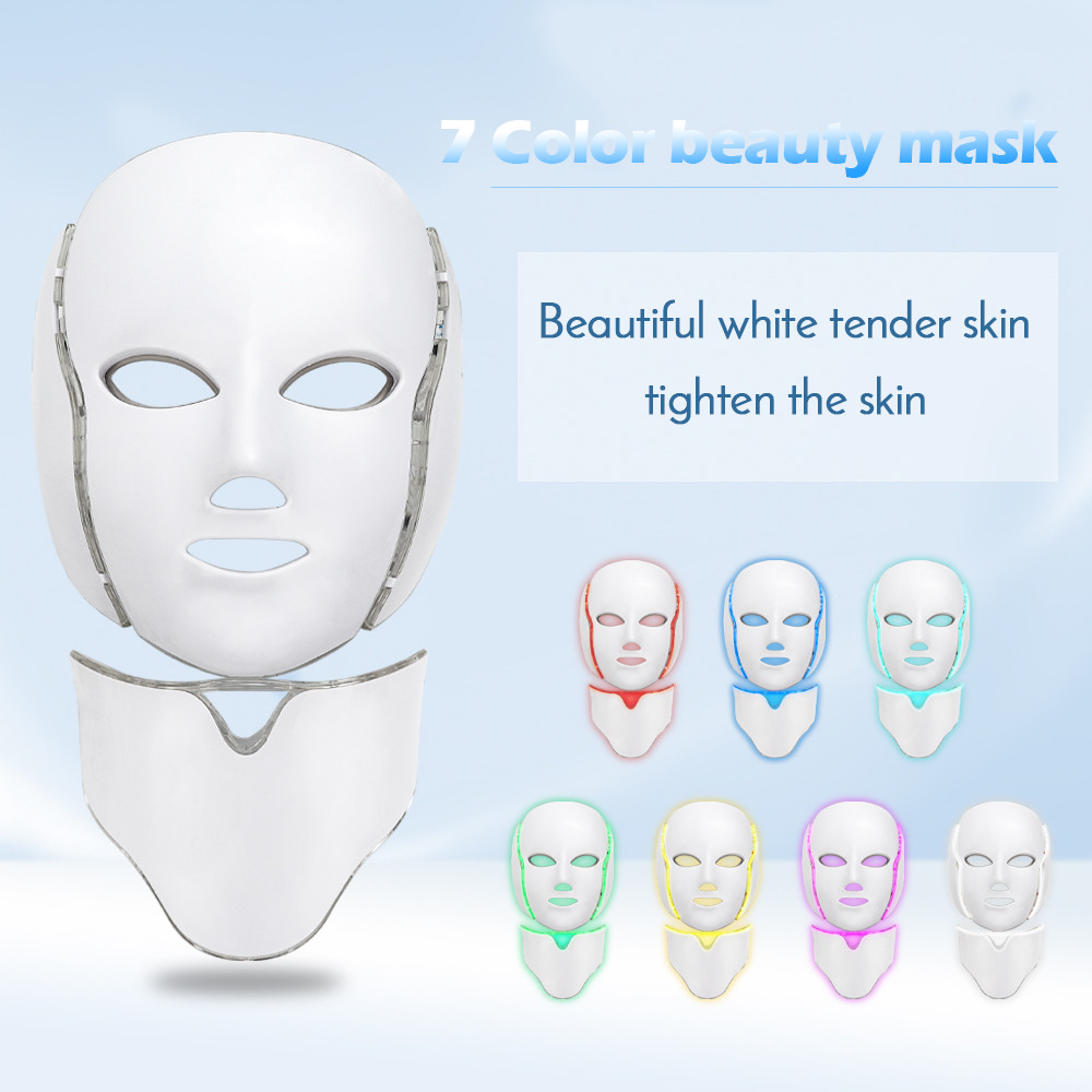 7 Colors Light LED Facial Mask With Neck Skin Rejuvenation Face Care Treatment Beauty Anti Acne Therapy Whitening
