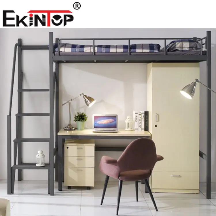 Ekintop Высококачественная современная металлическая кровать для школьного общежития Лофт кровать для взрослых студентов двухъярусная кровать со столом