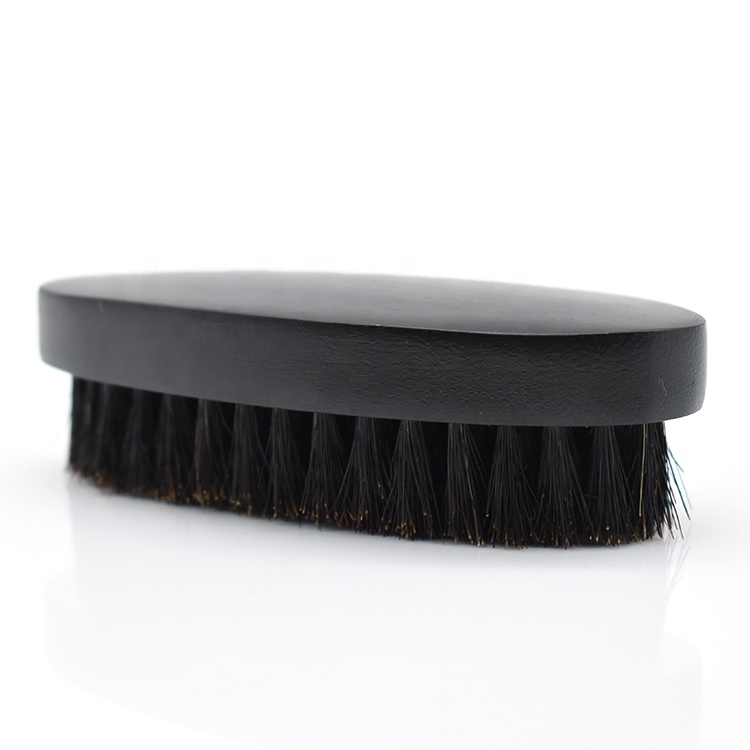 Custom logo black color wooden wave men hair brush 100% boar bristle beard brush for travel