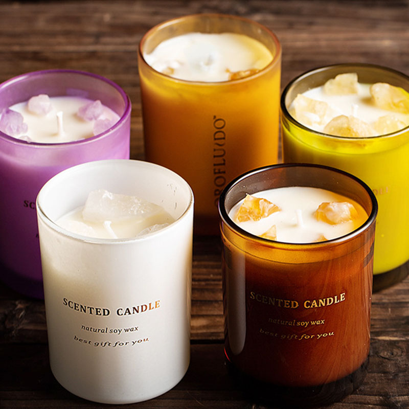 High Quality Aromatherapy Custom Crystal Spar Private Label Luxury Paraffin Wax Glass Jar Scented Candle