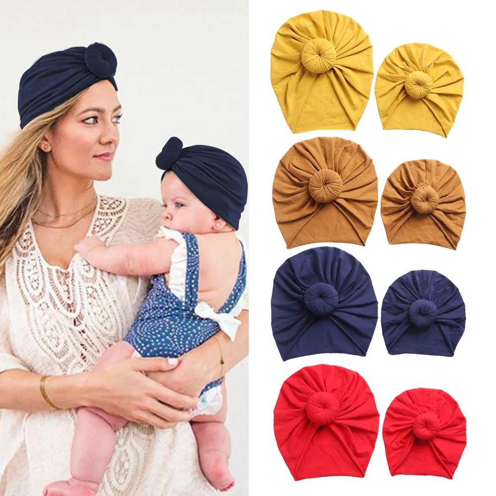 European And American Mommy And Me Donut Turban Set Candy Color High Stretch Elastic Baby Turban Parent-Child Suit