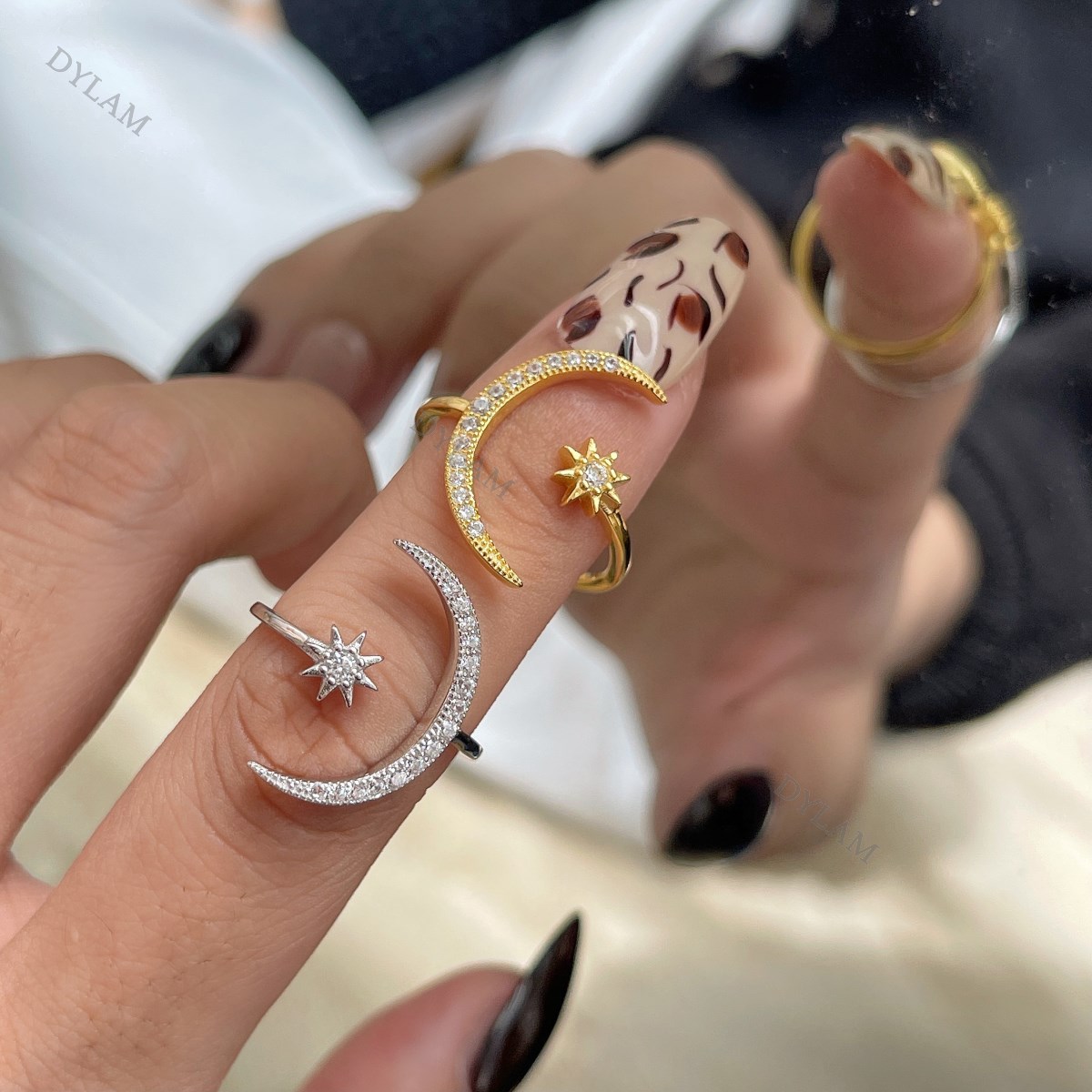 Dylam INS Style/модный простой Любовь ювелирные изделия из жемчуга для женщин девочек Спиннер кольцо Открыть Регулируемая 925 стерлингового серебра CZ Луна Звезда стекируемые кольца