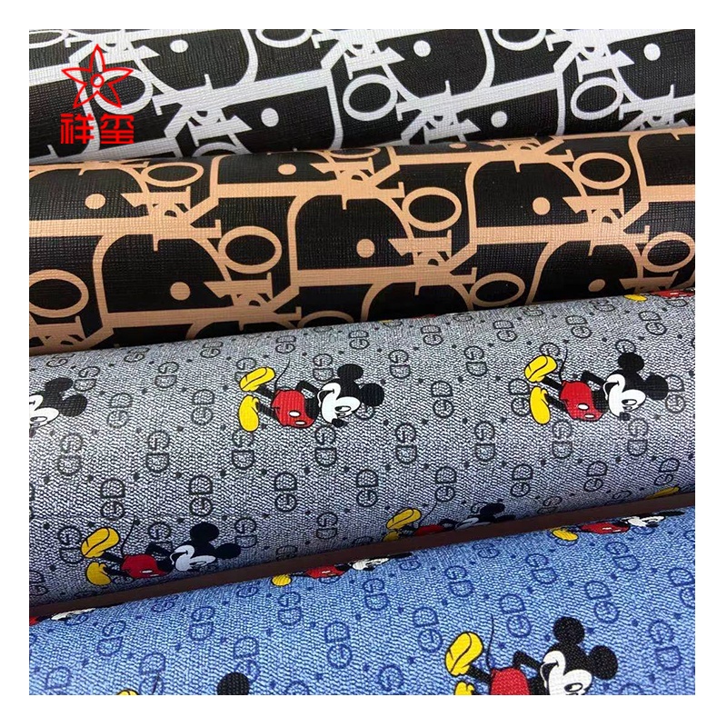 Print leather  check design PVC synthetic leather woveng backing for bag and cosmetic case