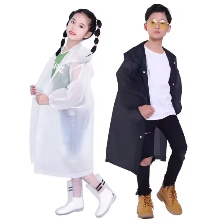 Age 2-10 Years Kids Hooded Button Down Long Rain Poncho Jacket Bow Reusable Rainwear Lightweight Waterproof Raincoat Rain Suit