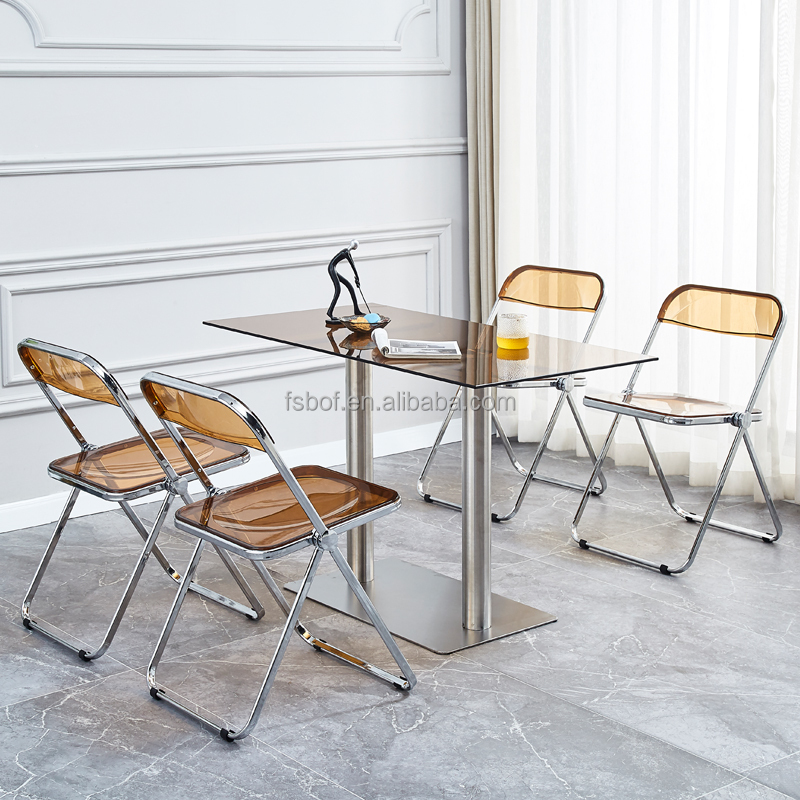 wholesale crystal folding dining chair outdoor cafe shop chair easy storage restaurant commercial glass dining table and chair