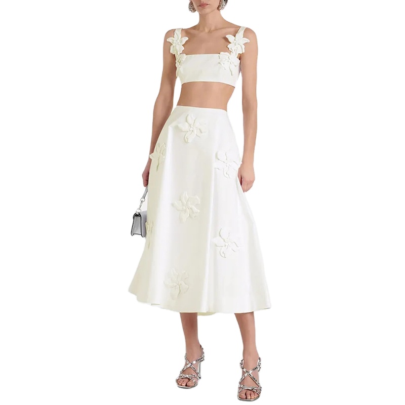 TWOTWINSTYLE Sets for Women Spliced Appliques Skirt and Top Elegant Two Piece Set Women Clothing