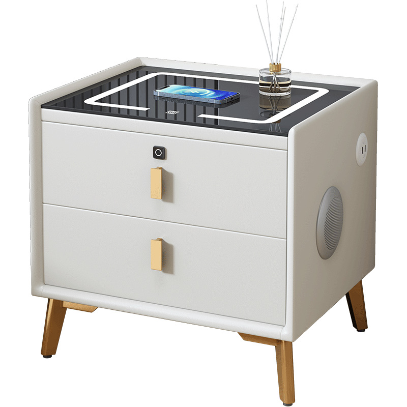 Modern Luxury Leather Bedside Table, Smart Accessories с Speakers