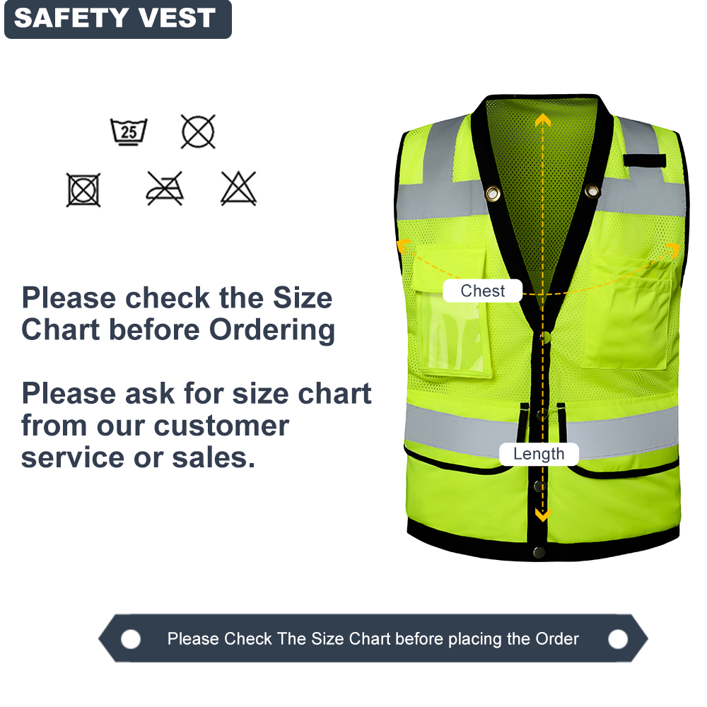 Reflective Custom Logo with Pockets Black Fluorescent Visibility Work Class 2 Safety Vest
