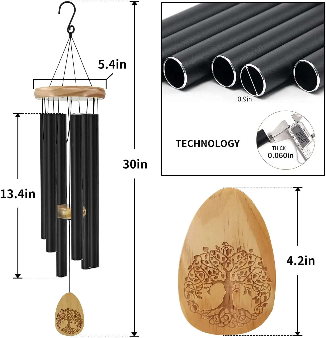Wind Chimes Silver Memorial Gift Set for Loss of a Loved one, Long deep Tones Memorial Wind Chimes