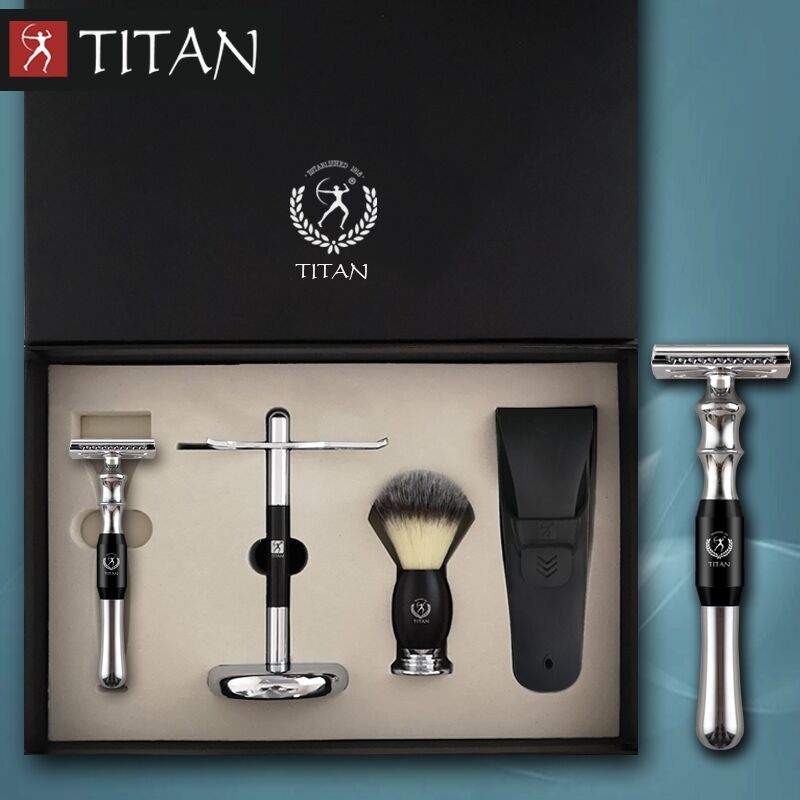 Бритвенный набор Titan для мужчин, безопасная бритва, двойная бритва edfe razorset, подставка для бритья, подарочный набор