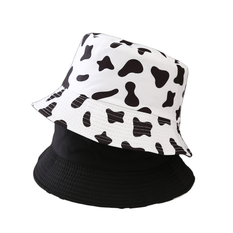 2021Double-sided hat Custom New Fashion Black Pink Cow All Over Print Bucket Hats,Reversible Animal Printed Fisherman hat