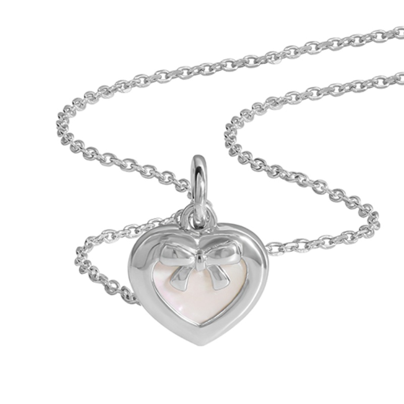 Factory Direct Natural White Shell Heart-shaped Bow Necklace Women's Fashion Jewelry S925 Sterling Silver Bowknot Necklace