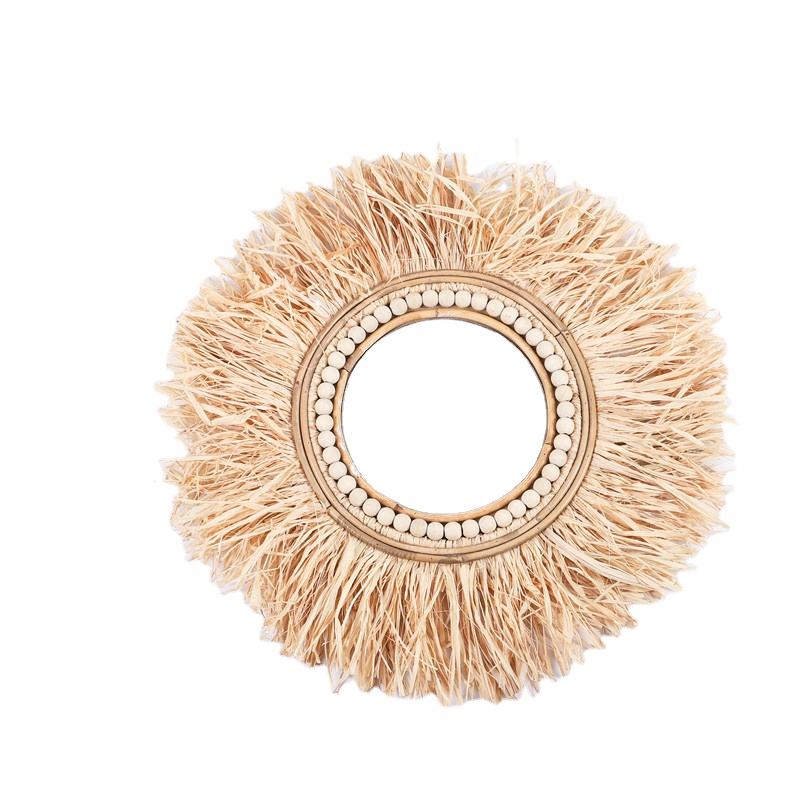 Customized Hot Selling Handmade Raffia Mirror Home Decoration