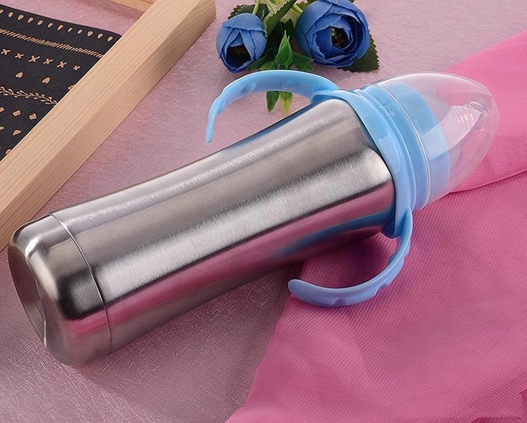 (sample available) 8oz stainless steel tumbler baby feeding bottle with handle insulated toddler infant sippy cup milk bottle