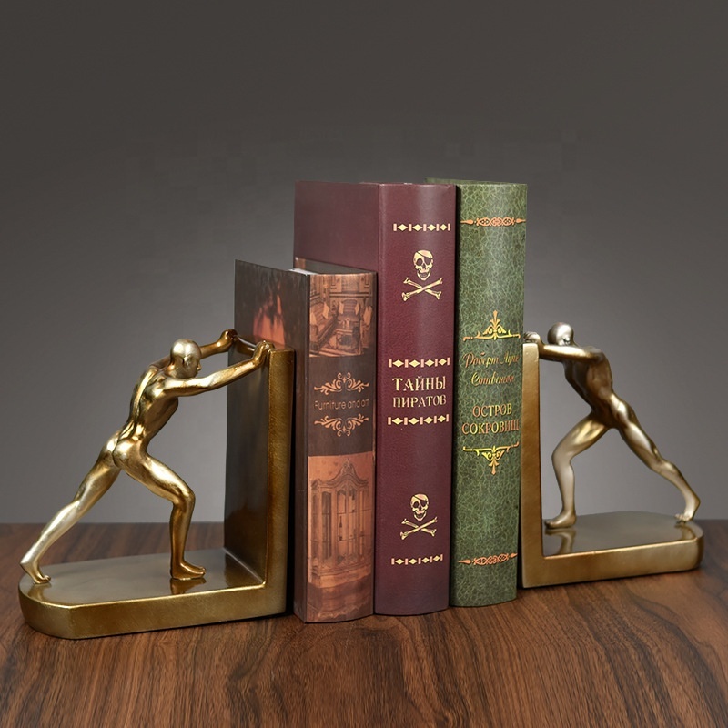 Resin Cute Bookends Book Holder Stands Man of Strength Globe Statue Home Decor