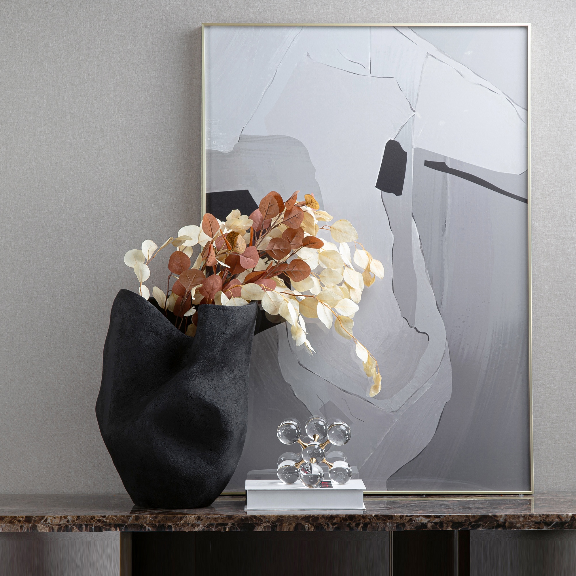 Light&Shadow series modern abstraction resin matte black flower vase