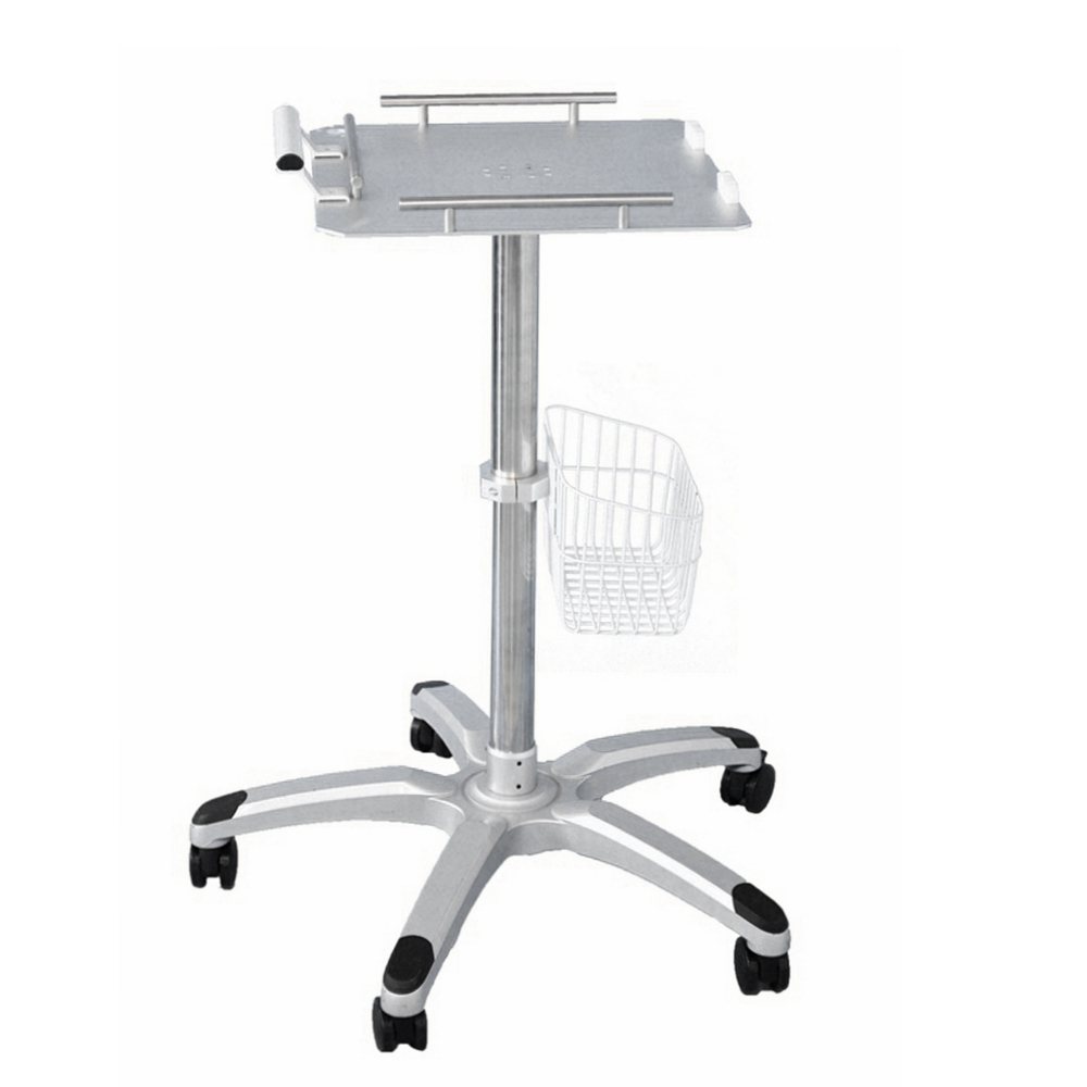 Medical use low center of gravity Height adjustable ECG trolley with scanner hanging cup Ekg Machine Trolley Big Plate
