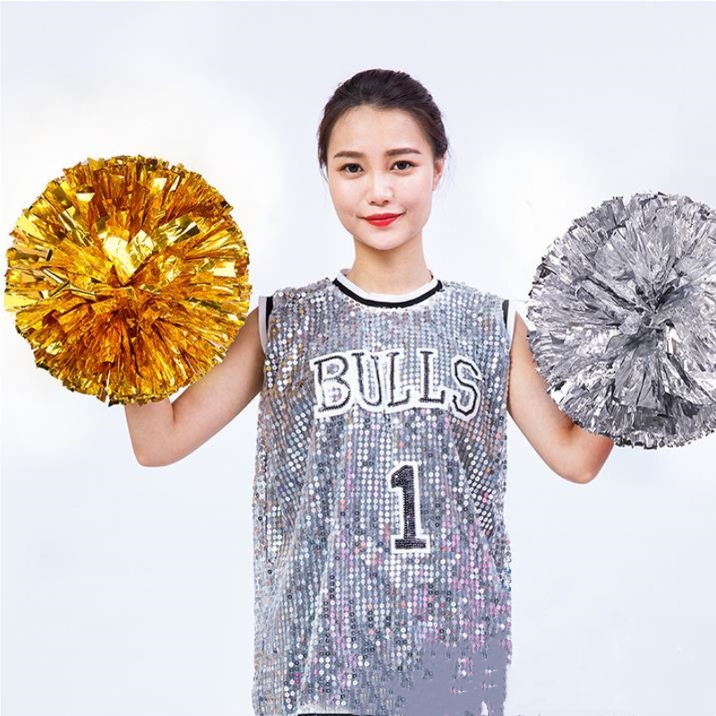 Team Spirit Sports Dance Cheering Cheerleading Pom Poms with Ring Baton Handle