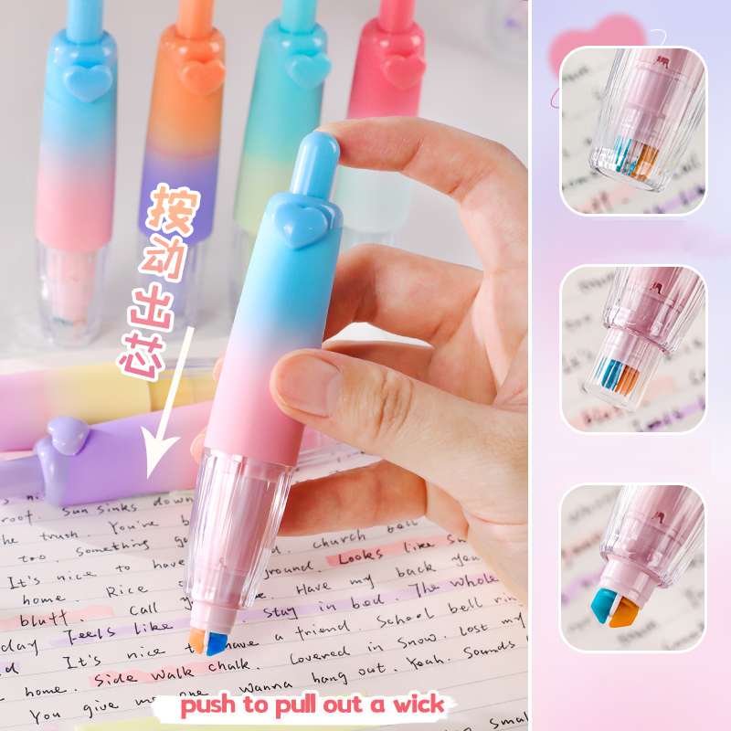 Highly Visible Two-Color Double-Headed Highlighter With Color Gradient Press Highlighter Pen Set