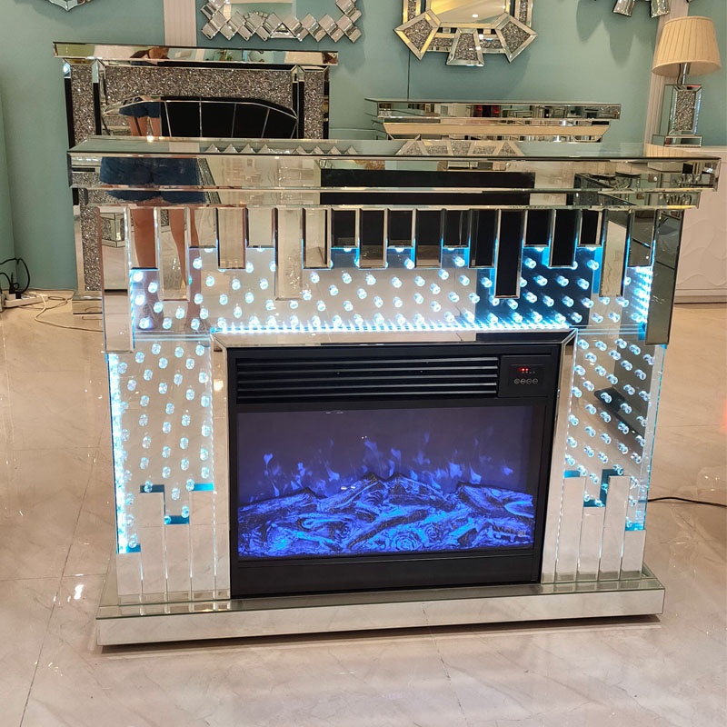 New design modern sparkly diamond mirrored electric fireplaces with multi lights for living room