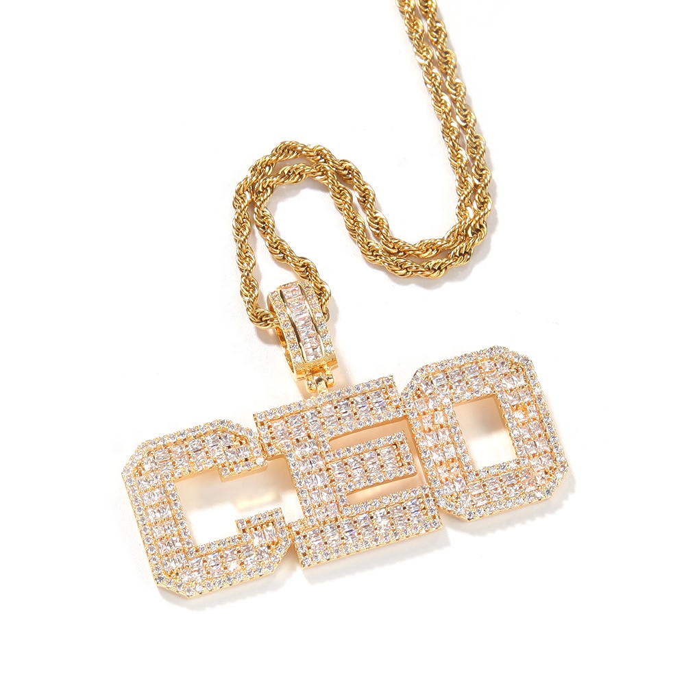 New!Hip Hop DIY Letter Splice Brass Pendant with Square Zircon Link Chain