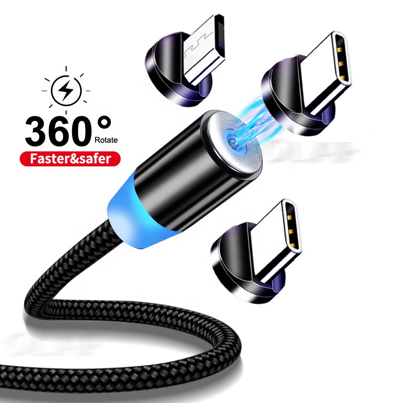 Круглый Магнитный USB 3 в 1 зарядный кабель Магнитный зарядный кабель USB-C Кабель с разъемом Type-C Micro USBA lOS для телефона и умных часов