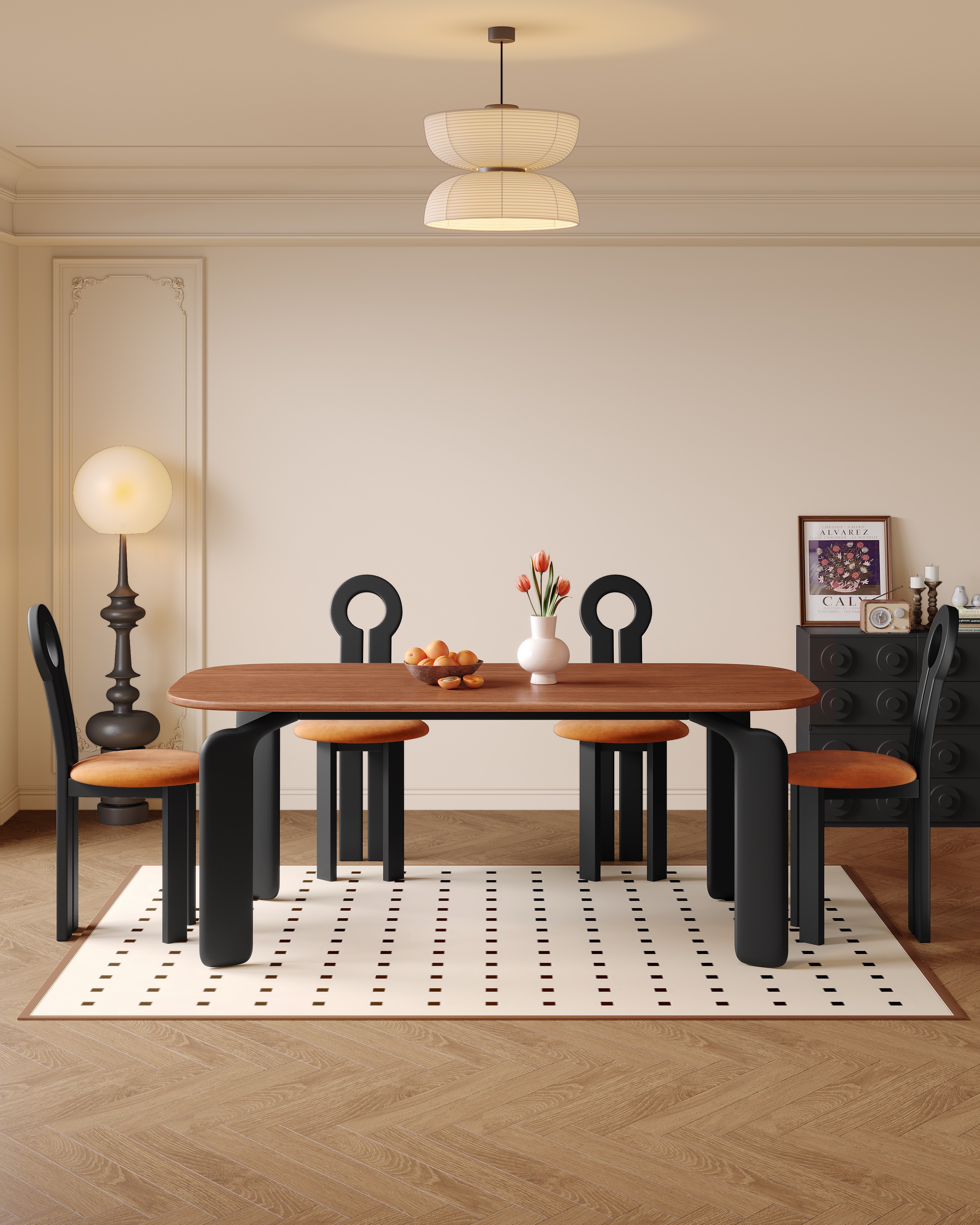 Stylish modern antique design for home dining room furniture All solid wood antique black vintage dining table set