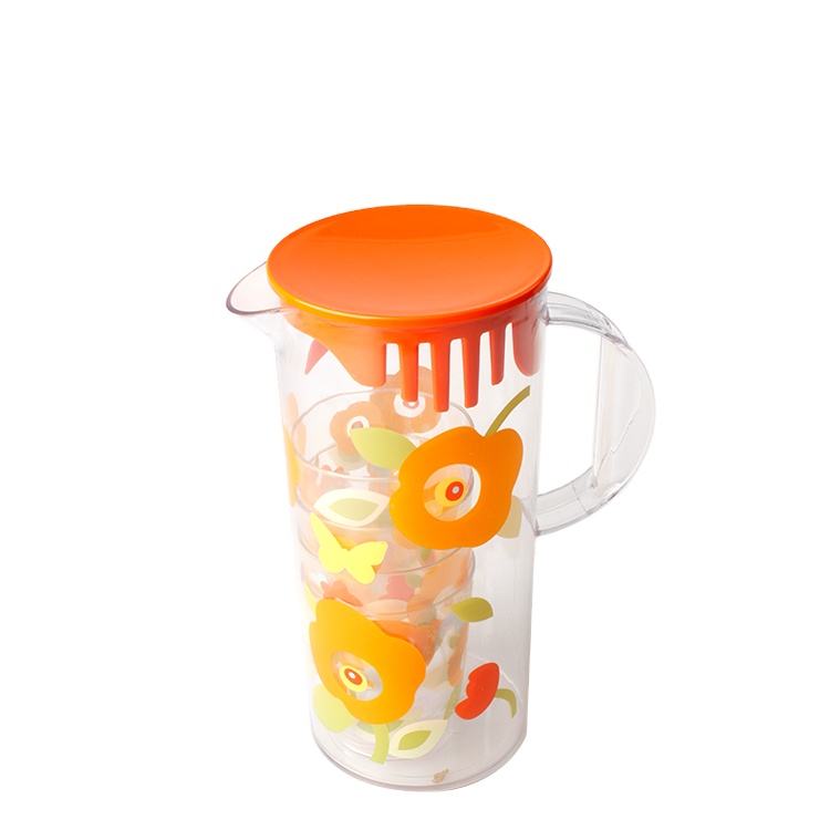 Amazon wholesale hot sale factory supply 1500 ML Reusable Plastic Water Pitcher Set With with 4 tumblers cups