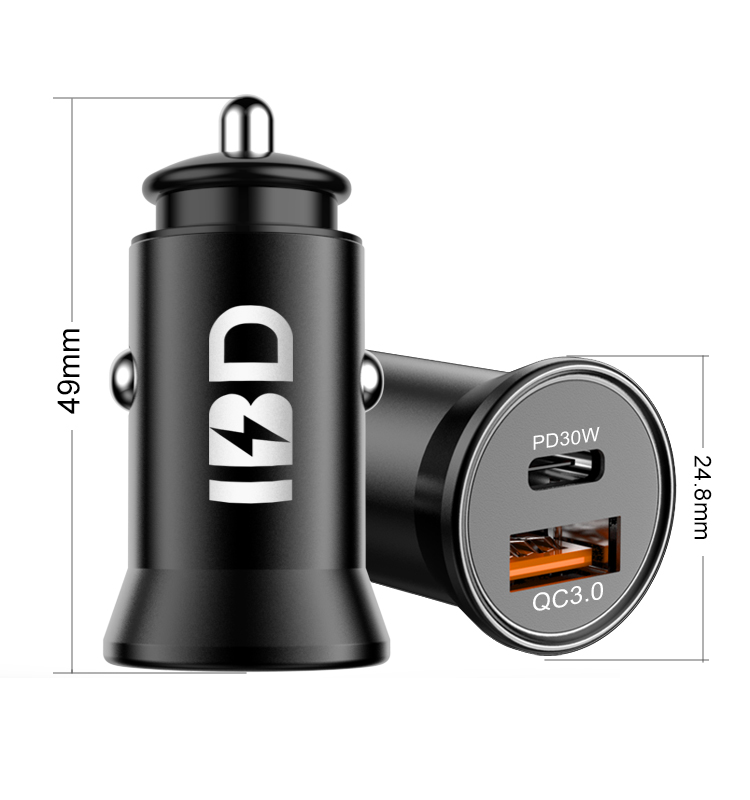 IBD Aluminum alloy QC3.0 30W PD PPS Car Charger Laptop Phone Charger