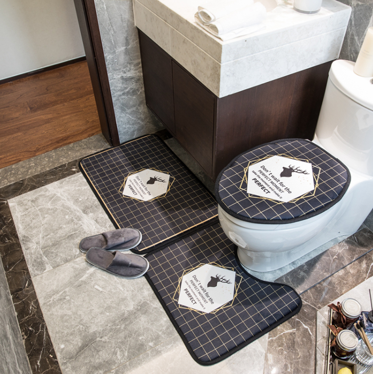 3PC Set Water Absorb Non Slip Printed Bathroom Foam Mat Bath Mat Set
