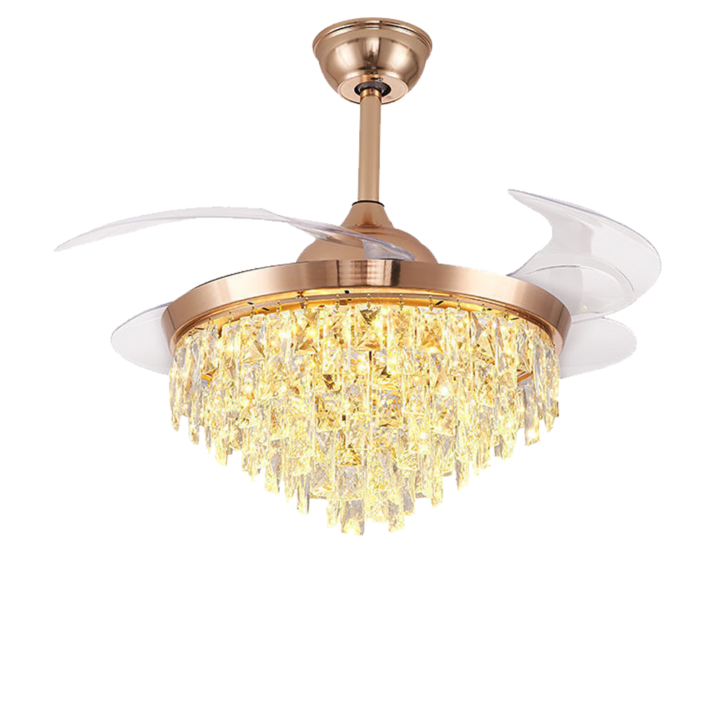 Ceiling fan with light 42 Inches Gold Modern Room Series LED Fancy Crystal Ceiling Fan With Transparent Clear blades