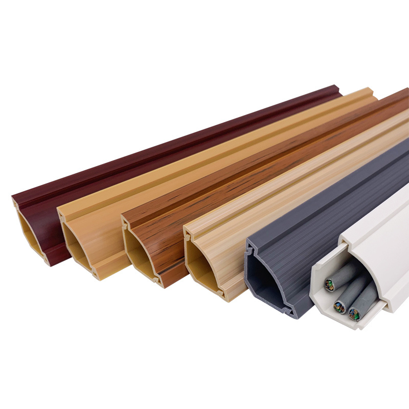 Pvc Gray White wood grain color home office Decorative Cable Trough 0.984in. Plastic Corner Triangular Trunking