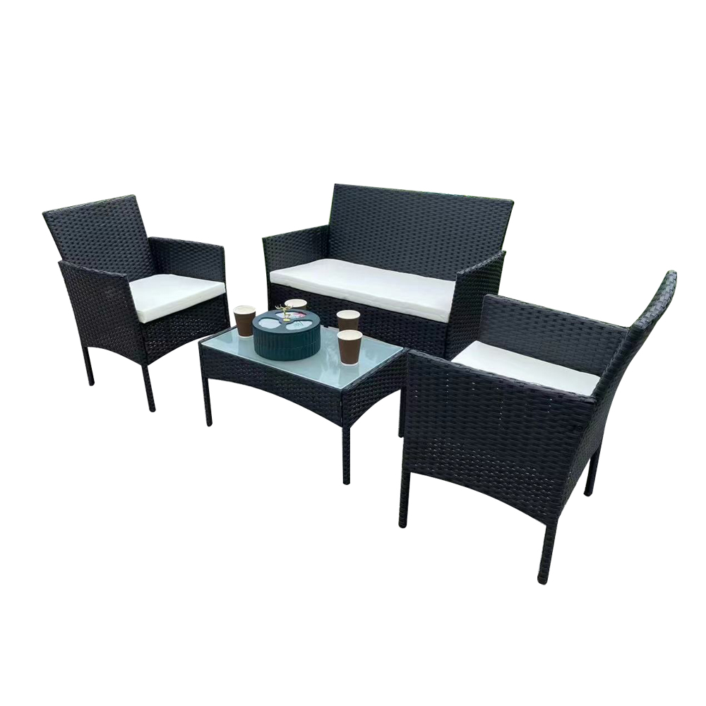 Hot cheap spot goods Outdoor corner Black sofa patio furniture set Rattan sofa 4 sets