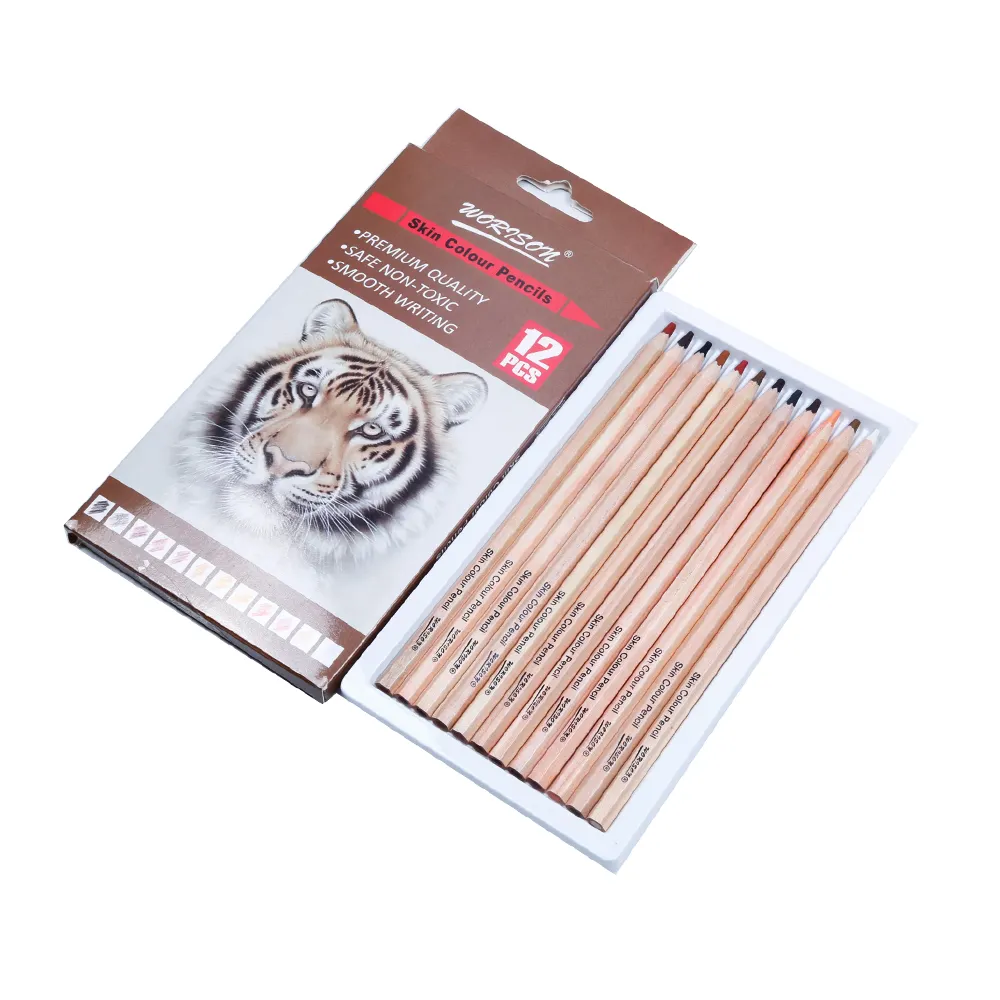 Hot Sale High Quality 12colors  Skin Tone Color Wooden Colour Pencils Colour Set Professional Hand-draw Oil Pencil