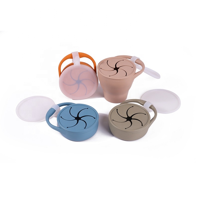 No spill collapsible toddler sippy cups BPA free kids silicone baby snack container training silicone cup with strap lid