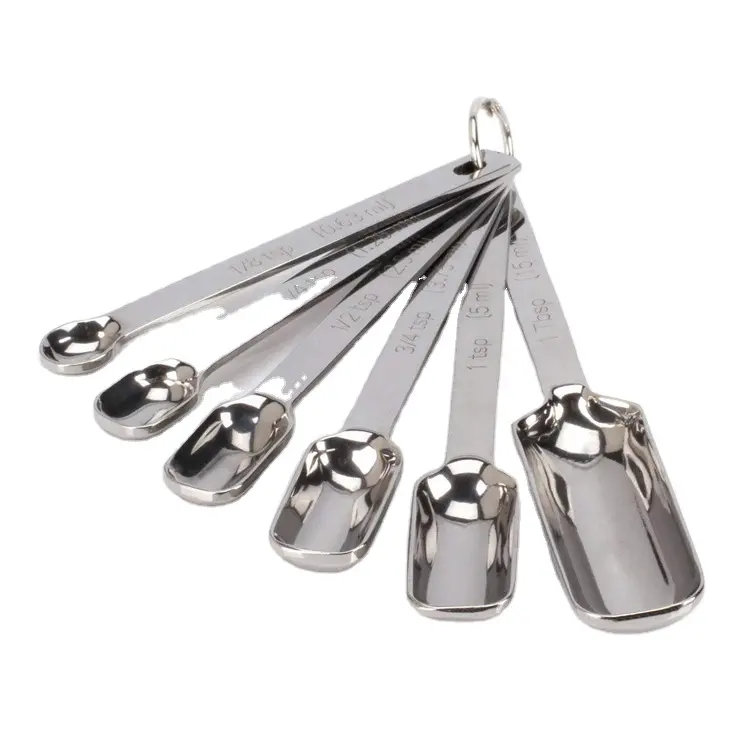 6 Pcs Set 18/8 Stainless Steel Measuring Spoon Cups Kitchen Gadget Square Spoon Small Tablespoon With Metric And US Measurements