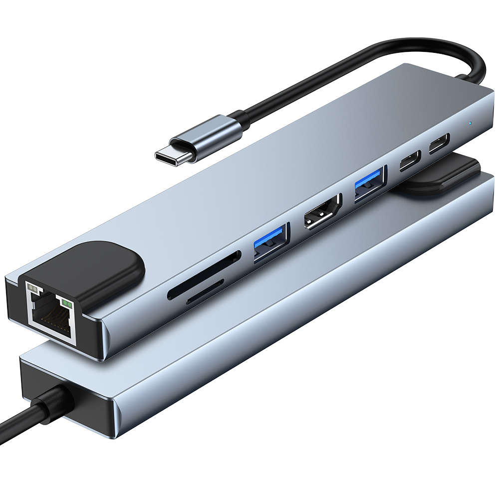 USB C концентратор USB док-станция, высокое качество, 8 комплектов в партии, в 1 многопортовый адаптер с высокой четкостью изображения TF/SD кард-ридер USB3.0 2,0 USBC PD LAN
