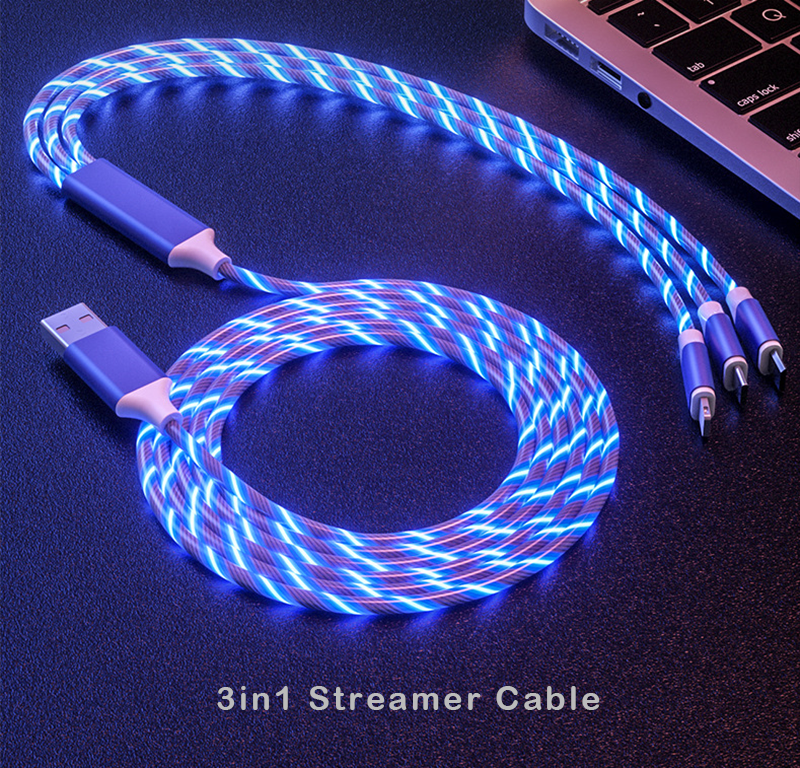 Светодиодное светящееся зарядное устройство 3 в 1 Amazon, usb-кабель со светодиодной подсветкой, Micro USB Тип C, 8 контактов, зарядка для iPhone, все в одном, кабель