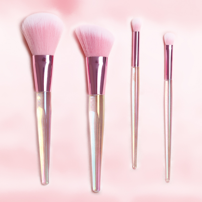 Роскошные розовые кисти для макияжа MG Brush, 4 шт., набор кистей для макияжа, оптовая продажа, пластиковая ручка, частная торговая марка, кисти для нанесения основы под макияж