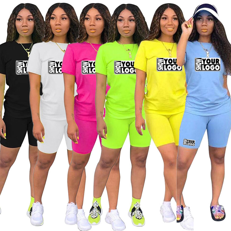 Wholesale Plus Size Womens 2 Piece Neon Clothing Short Sets 2 Piece Set Neon Outfits Tracksuit Biker Set