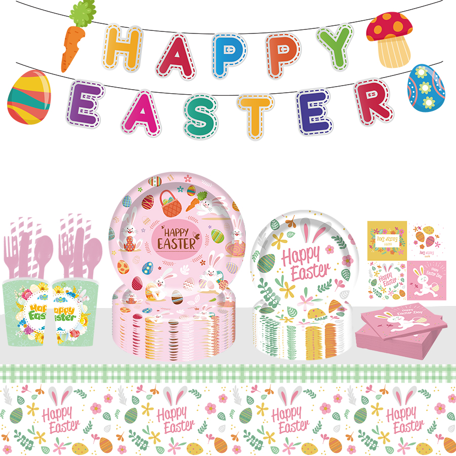 Happy easter rabbit eggs prints party decoration easter theme party supplies for easter