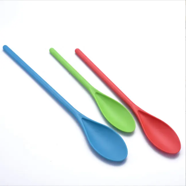 Biumart New Design 3 Pieces Stirring Mixing Spoon Set Dessert Spoon Plastic Long Handle Salad Spoons