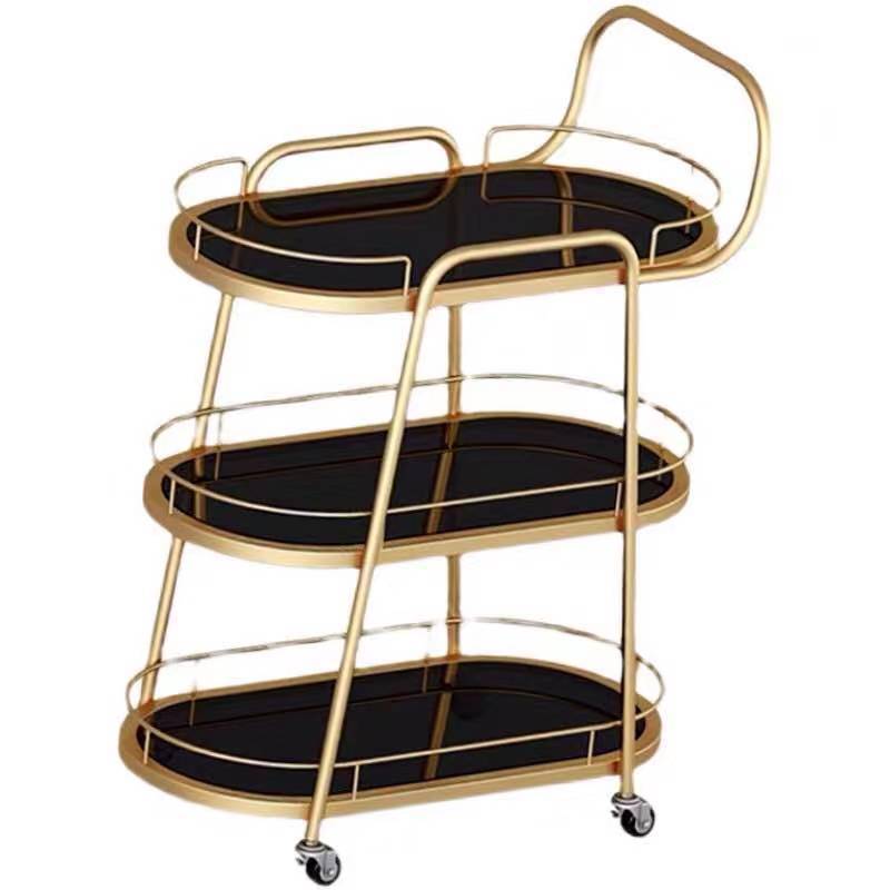 Modern style kitchen three-tier metal trolley Nordic food shopping trolley Luxury household cosmetic trolley with wheels