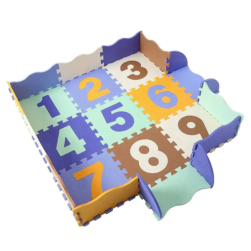 Custom Number Eva Floor Interlocking Kids Puzzle Play Mat With Fence For Baby Crawling