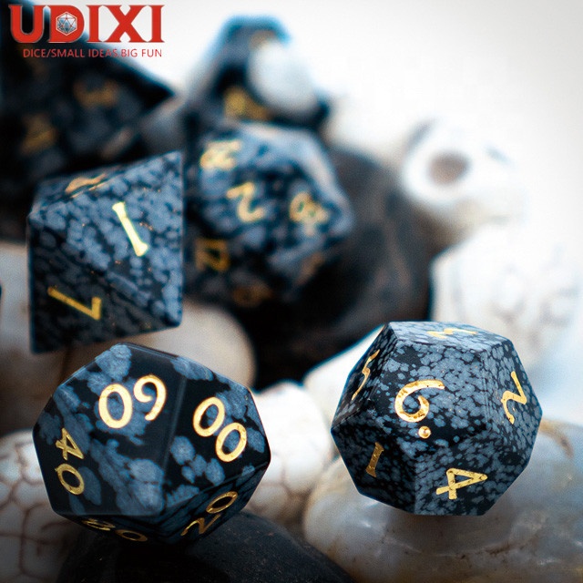 Udixi Snow Flake Semi-Precious DND Dice Dungeons and Dragons Gemstone Dice